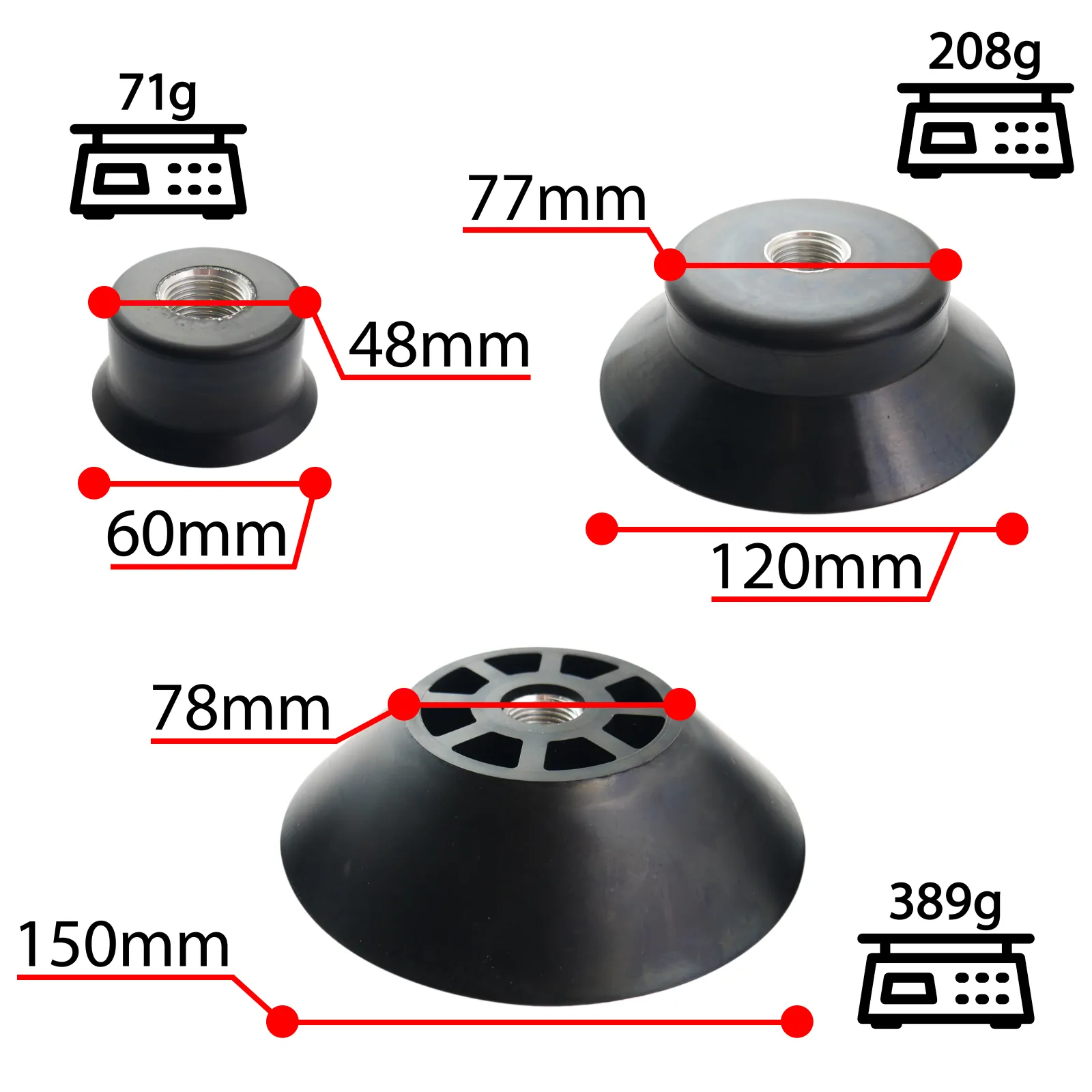 Głowica / przyssawka do młotka na podciśnienie 3szt. 03